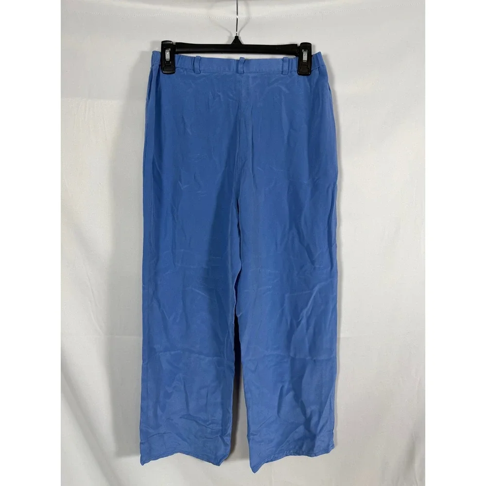 Josephine Chaus Petite Blue 100% Silk Wide Leg Trousers Pants Womens 8P - Picture 4 of 4